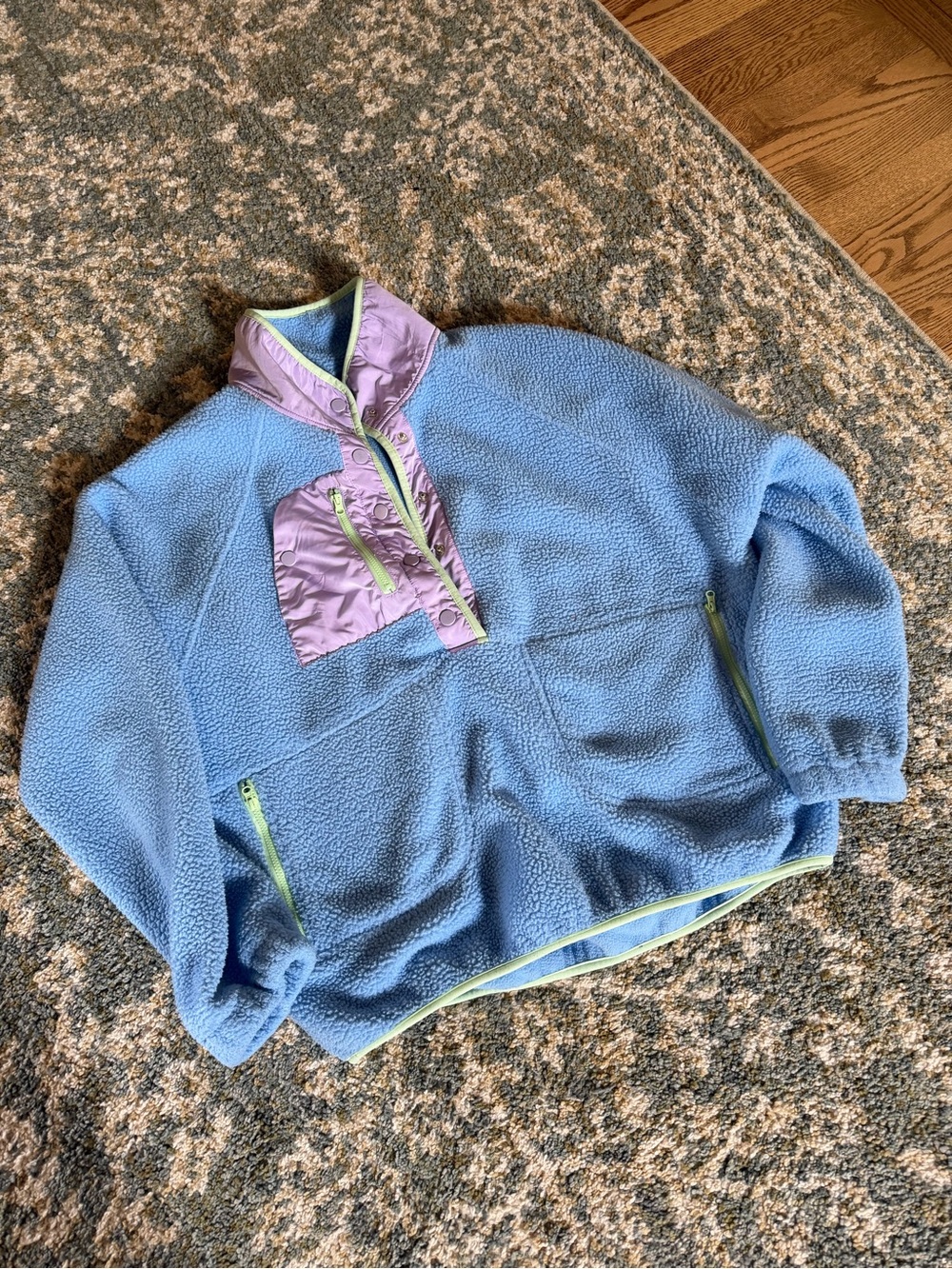 Women’s Blue Fleece Pullover Jacket with Lavender Chest Panel